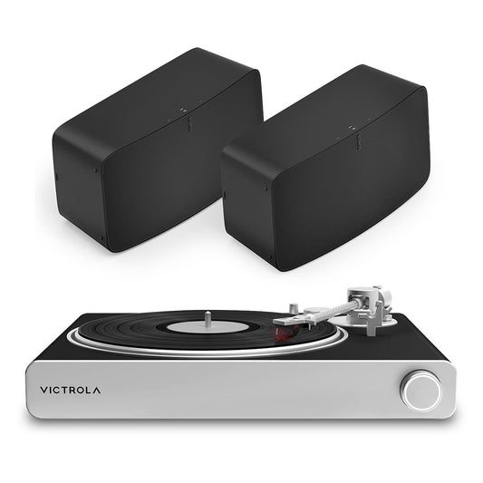 Victrola Stream Carbon Turntable with Pair of Sonos Five Wireless Speaker for Streaming Music (Black)