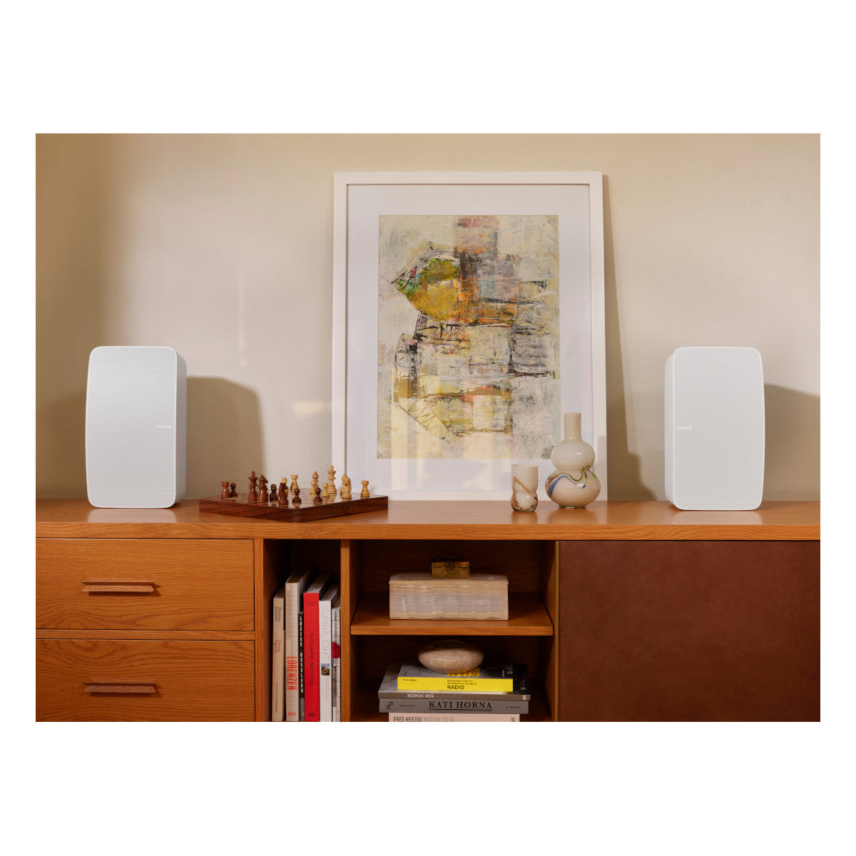 Victrola Stream Carbon Turntable with Pair of Sonos Five Wireless Speaker for Streaming Music (White)