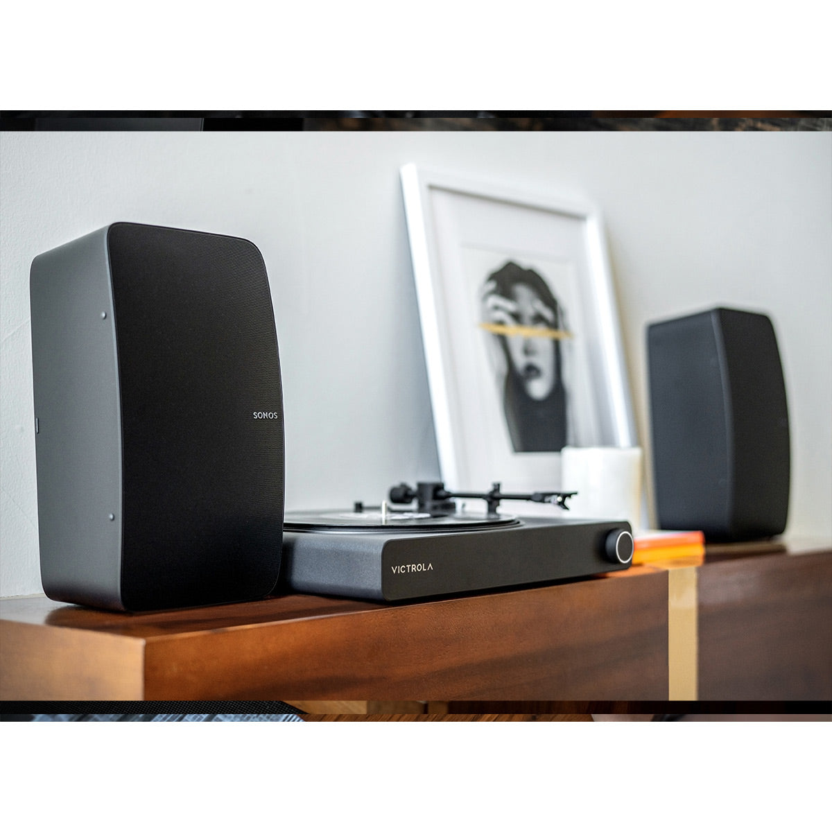 Victrola Stream Onyx Works with Sonos Wireless Turntable with 2-Speeds with Pair of Sonos Five Wireless Speakers for Streaming Music (Black)