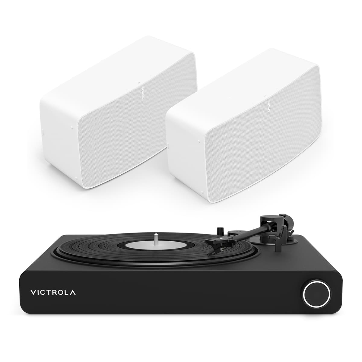 Victrola Stream Onyx Works with Sonos Wireless Turntable with Pair of Sonos Five Wireless Speakers for Streaming Music (White)