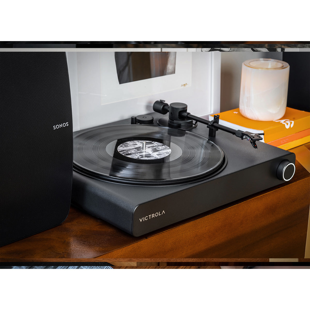 Victrola Stream Onyx Works with Sonos Wireless Turntable with Pair of Sonos Five Wireless Speakers for Streaming Music (White)