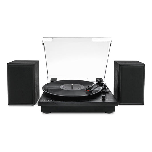 Victrola Montauk Bluetooth Turntable System with Bookshelf Speakers (Black)