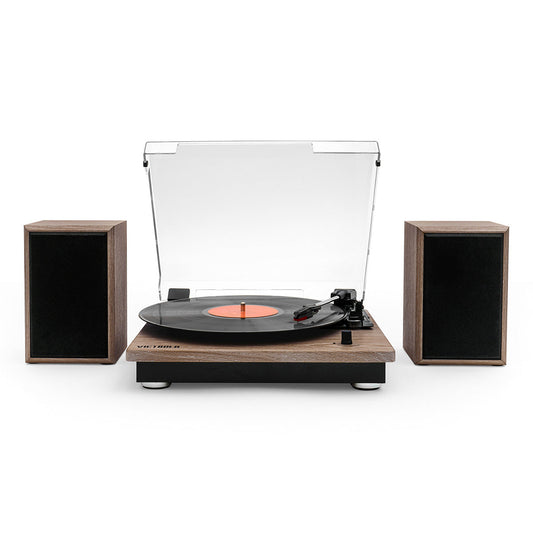 Victrola Montauk Bluetooth Turntable System with Bookshelf Speakers (Farmhouse Walnut)